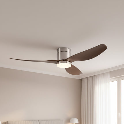 Silent Ceiling Fan with Integrated LED - Silver &amp; Dark Wood ABS