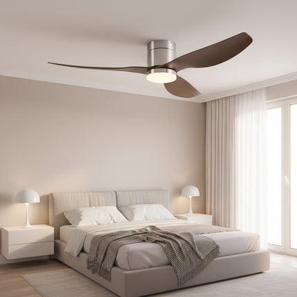 Silent Ceiling Fan with Integrated LED - Silver &amp; Dark Wood ABS