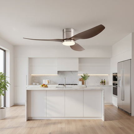 Silent Ceiling Fan with Integrated LED - Silver &amp; Dark Wood ABS