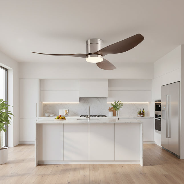 Silent Ceiling Fan with Integrated LED - Silver &amp; Dark Wood ABS