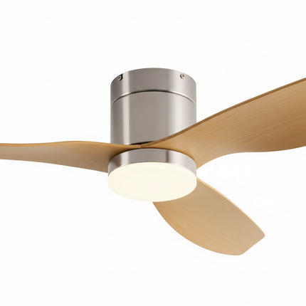 Leiser Deckenventilator mit integrierter LED – Silber &amp; Hellholz ABS