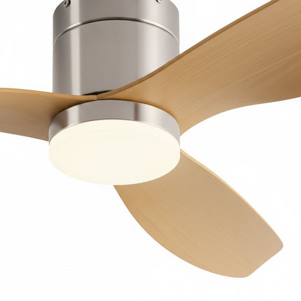 Leiser Deckenventilator mit integrierter LED – Silber &amp; Hellholz ABS