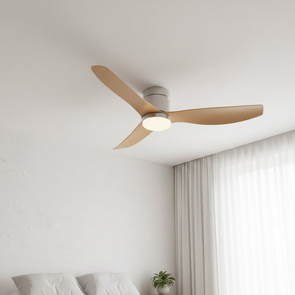 Leiser Deckenventilator mit integrierter LED – Silber &amp; Hellholz ABS