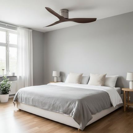 Ventilateur de Plafond Ultra-plat  - Argent & ABS Bois Foncé