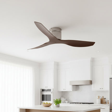 Ventilateur de Plafond Ultra-plat  - Argent & ABS Bois Foncé