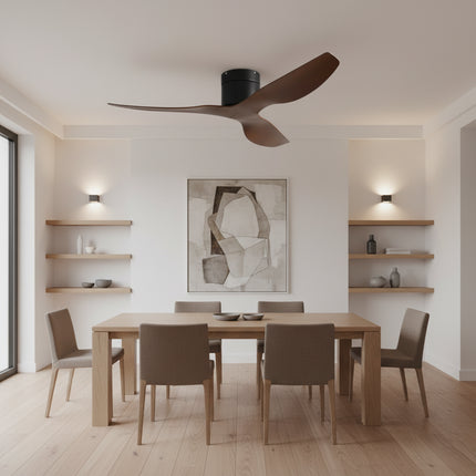Ventilateur de Plafond Ultra-plat  - Noir & ABS Bois Foncé