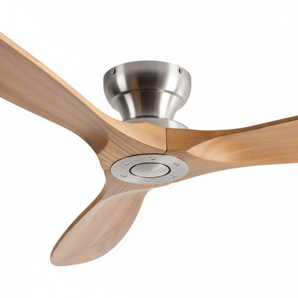 Ventilateur de Plafond en Bois Massif – Bois Naturel et Argent