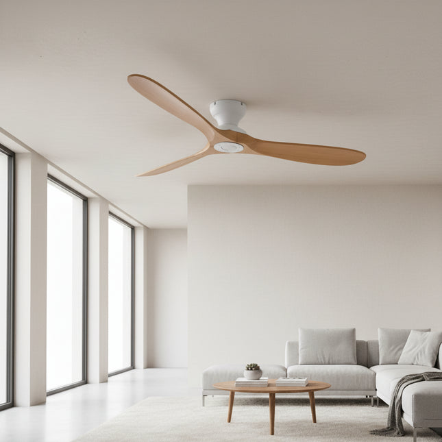 Ventilateur de Plafond en Bois Massif – Bois Naturel et Blanc