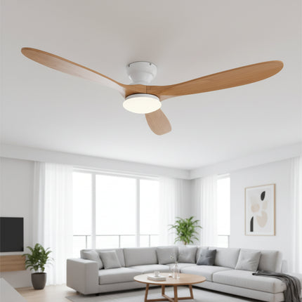 Ventilateur de Plafond avec Éclairage LED – Bois Naturel et Blanc