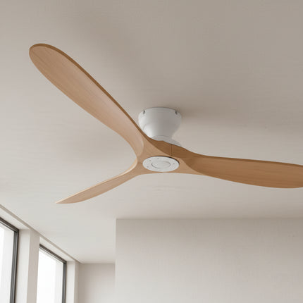 Ventilateur de Plafond en Bois Massif – Bois Naturel et Blanc