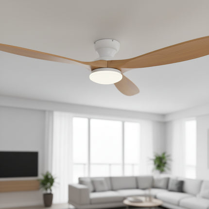 Ventilateur de Plafond avec Éclairage LED – Bois Naturel et Blanc