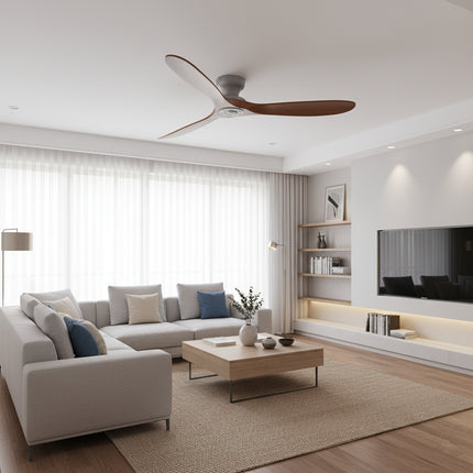 Ventilateur de Plafond en Bois Massif – Bois Foncé et Gris