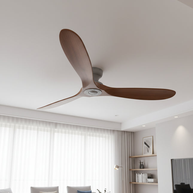 Ventilateur de Plafond en Bois Massif – Bois Foncé et Gris