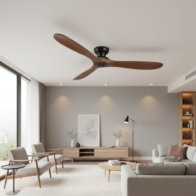 Ventilateur de Plafond en Bois Massif – Bois Foncé et Noir