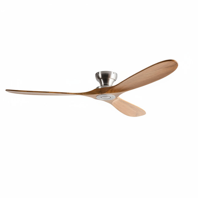 Ventilateur de Plafond en Bois Massif – Bois Naturel et Argent