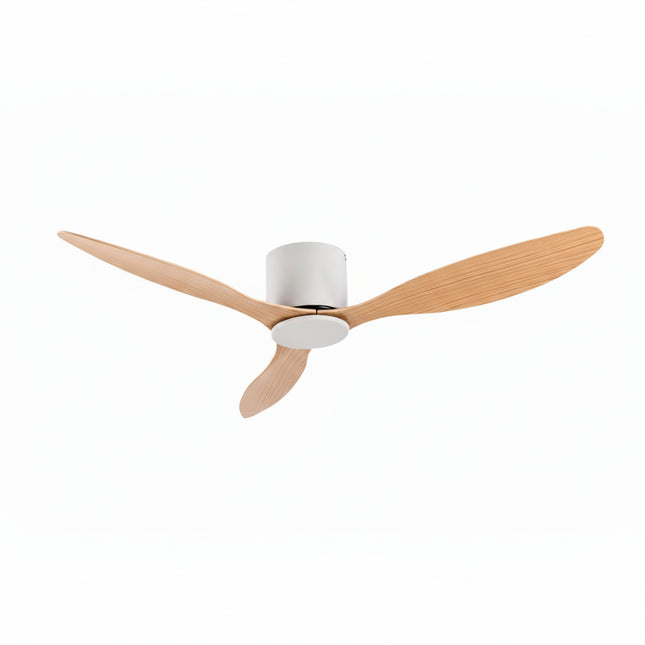 Silent Ceiling Fan with DC Motor - White &amp; Light Wood ABS
