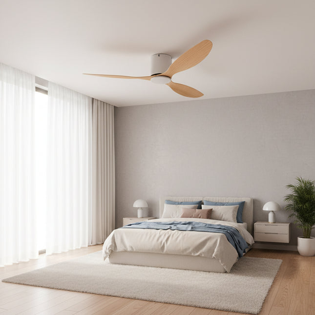 Silent Ceiling Fan with DC Motor - White &amp; Light Wood ABS