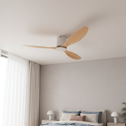 Ventilateur plafond Silencieux Moteur DC - Blanc & ABS Bois Clair