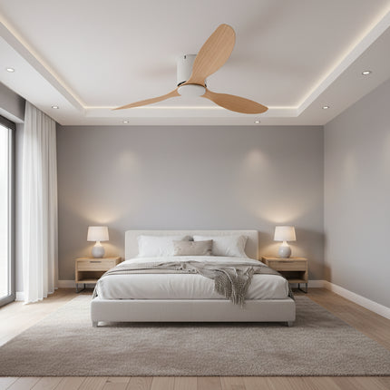 Ventilateur plafond Silencieux Moteur DC - Blanc & ABS Bois Clair