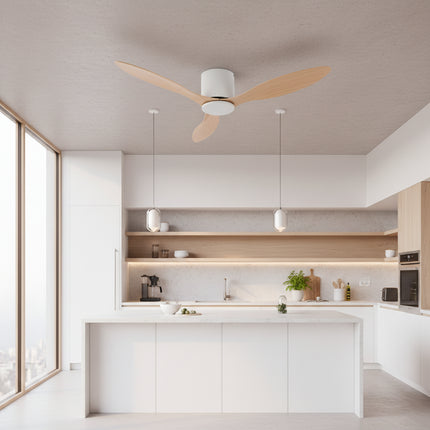 Ventilateur plafond Silencieux Moteur DC - Blanc & ABS Bois Clair