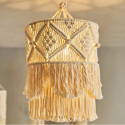 Abat-jour rond en macramé coton naturel de style bohème