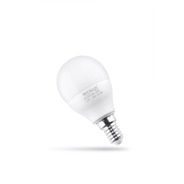 Ampoule LED E14 3000K blanc chaud posee sur fond neutre, vue packshot