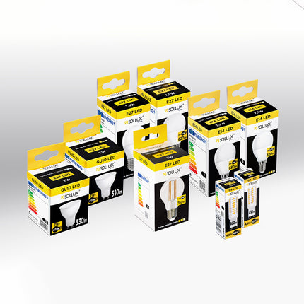 Gamme d'ampoules LED Sollux, culots E27, E14, GU10 et G9, plusieurs puissances et flux