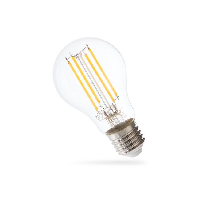 Ampoule LED E27 à filament, verre transparent, lumière blanc chaud 3000K, 760 lumens