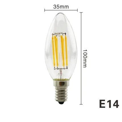 Ampoule LED filament Edison bougie C35 à culot E14, Ø 35 x 100 mm