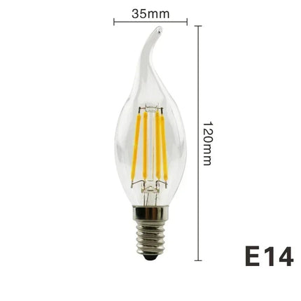 Ampoule LED filament Edison flamme C35 à culot E14, Ø 35 x 120 mm
