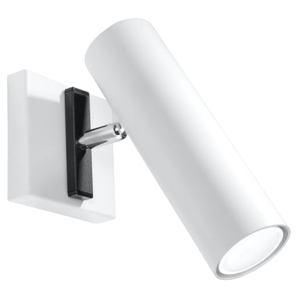 Applique murale acier orientable minimaliste blanche, spot cylindrique sur fond blanc