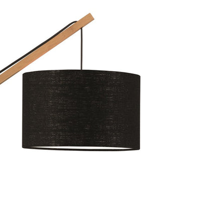 Applique murale Andes en bambou avec abat-jour cylindrique en lin noir sur fond blanc