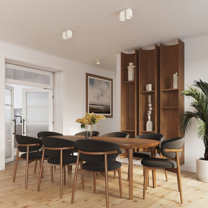 Appliques Aura beige au plafond d'une salle à manger de style scandinave
