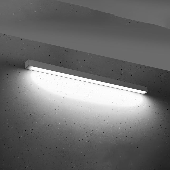 Applique barre moderne LED grise 118 cm allumée, diffuseur opale lumineux homogène