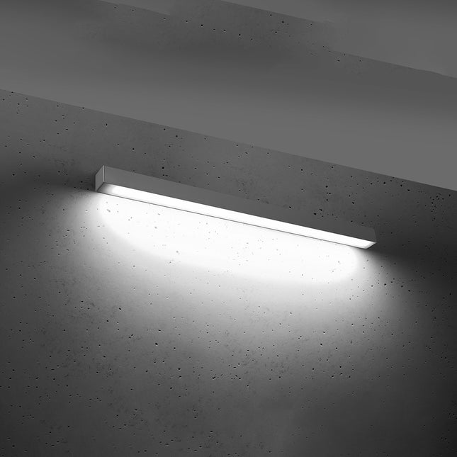 Applique barre moderne LED grise 90 cm allumée, diffuseur opale lumineux homogène