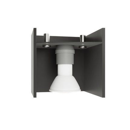 Applique Bloc Minimaliste en Aluminium Noir, gros plan sur la douille et l'intérieur