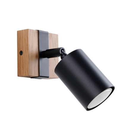 Applique murale bois naturel et acier noir avec spot orientable, vue packshot