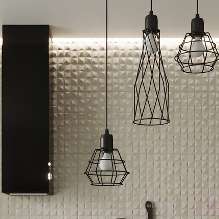 Schéma technique avec les dimensions de l'applique murale Cage Moderne noire en acier