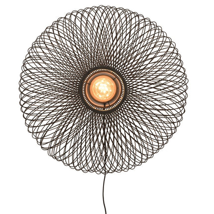 Applique murale Cango en fer noir ajouré, forme fleur, présentée sur fond blanc, ampoule E27 non incluse.