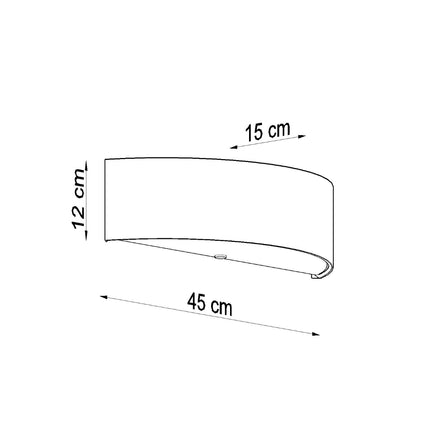 Schéma coté de l'applique Cercle Plein : 45 cm de large, 15 cm de profondeur et 12 cm de hauteur.
