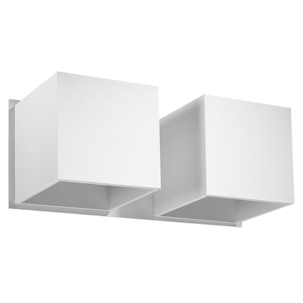 Applique Cube LED 2 feux blanche, design minimaliste à deux cubes en aluminium, vue de face
