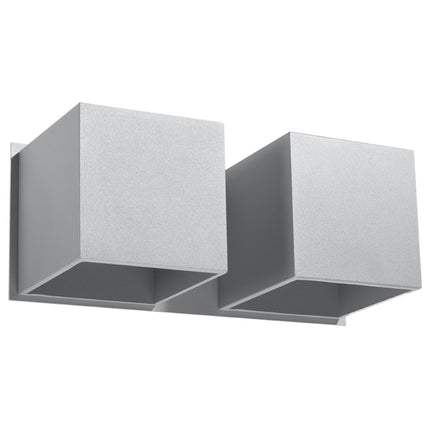 Applique Cube LED 2 feux grise, design minimaliste à deux cubes en aluminium, vue de face