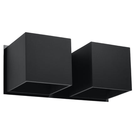 Applique Cube LED 2 feux noire, design minimaliste à deux cubes en aluminium, vue de face