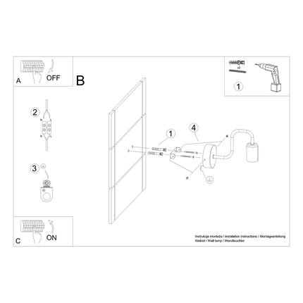 Schéma d'installation de l'applique murale Design Flex noire