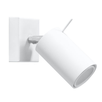 Applique murale directionnelle en acier blanc, tête cylindrique orientable, sur fond neutre
