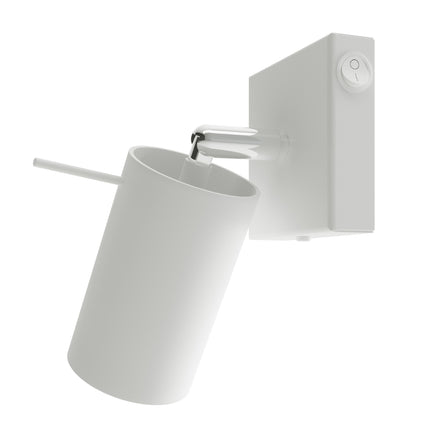 Applique murale directionnelle LED en acier blanc avec interrupteur intégré, vue de face sur fond blanc