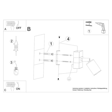Notice de montage de l'applique murale Élégance Bois Noir, fixation au mur avec chevilles et vis