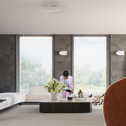 Détail du bloc de bois laqué blanc de l'applique Envol Géométrique