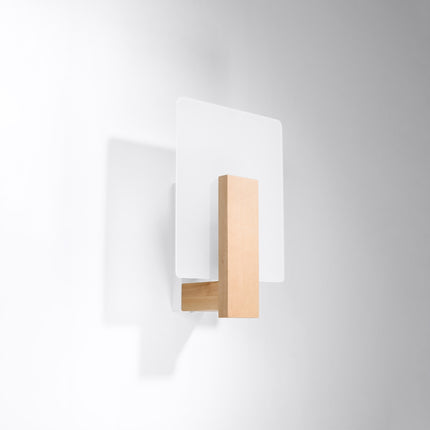 Applique Envol Géométrique bois naturel fixée au mur, panneau de verre dépoli