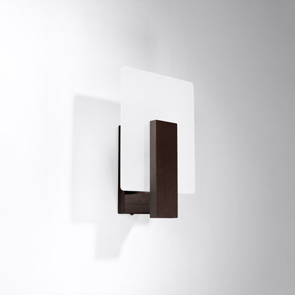 Applique Envol Géométrique bois wengé fixée au mur, panneau de verre dépoli